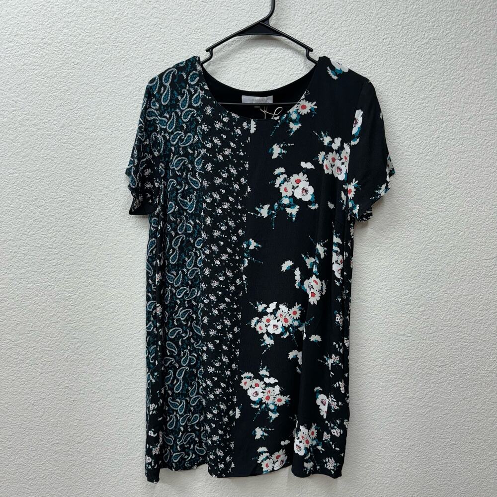 Olivaceous Dress Women's Size L Black Floral Paisley Shirt Dress New